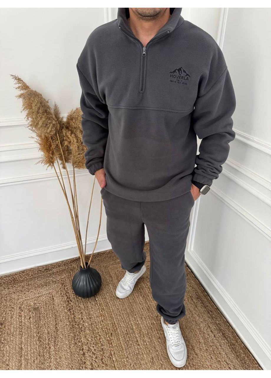 Графітовий демісезонний костюм 454 чоловічий полар фліс теплий,кофта з коміром на блискавці,якісна вишивка,штани,не кпшлатиться тамне линяє Україна