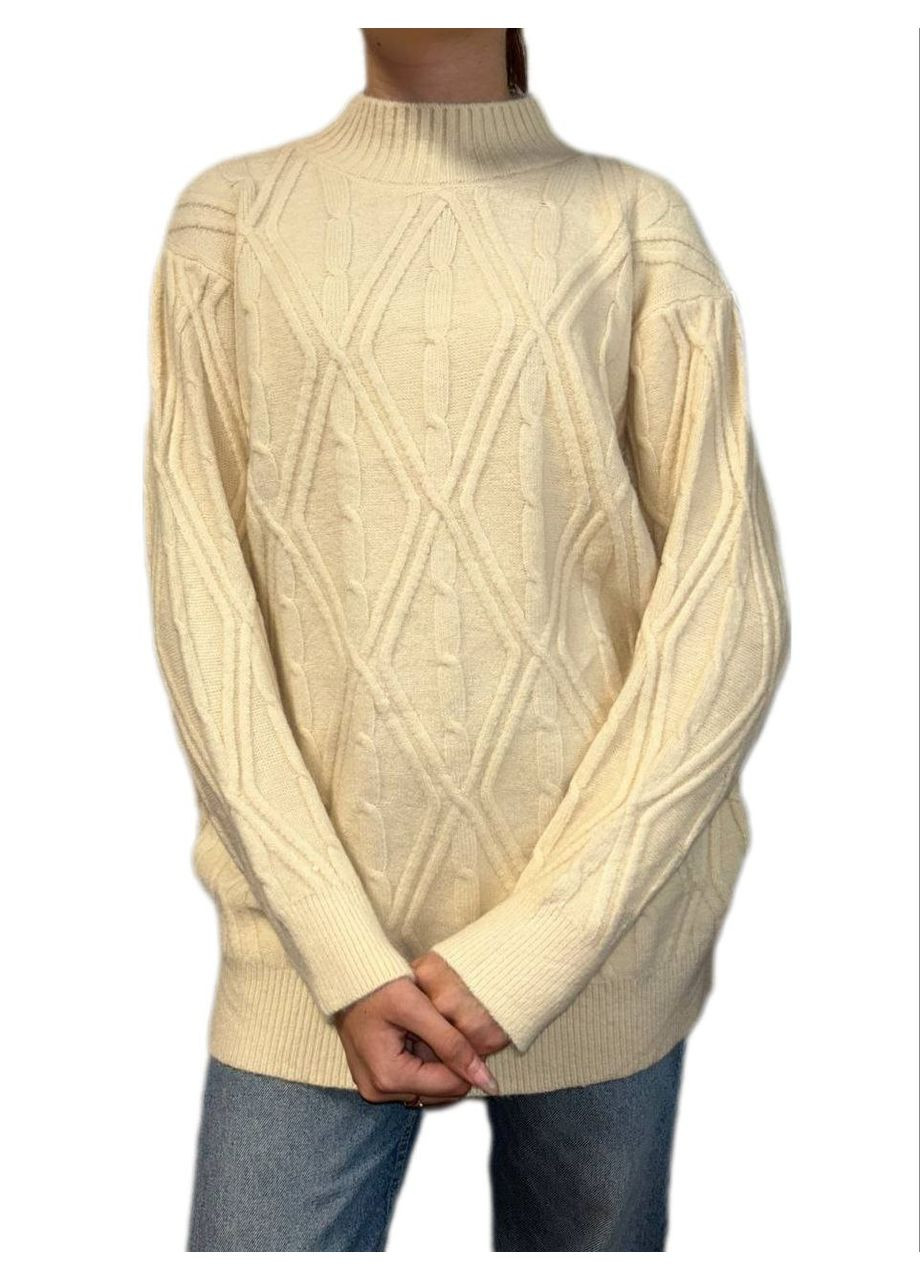 Молочный демисезонный удлиненный свитер Glam Panic