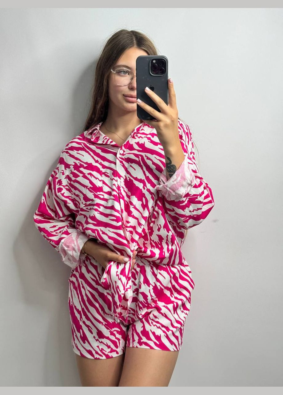 з сорочкою і шортами — літній вільний комплект з довгим рукавом і кишенями No Brand Лляний жіночий костюм (333342423)