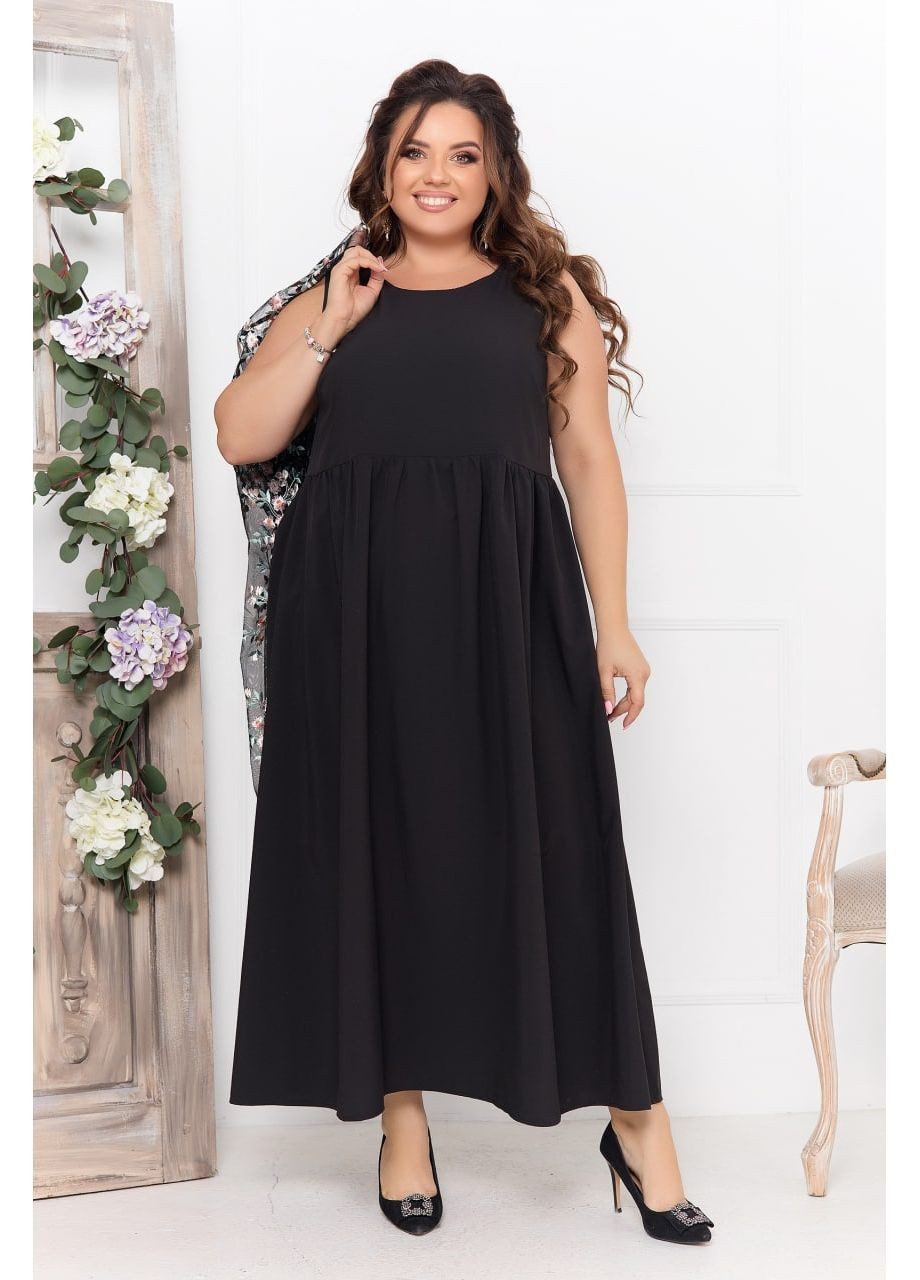 Чорна святковий, вечірня жіноче довге плаття з накидкою No Brand однотонна