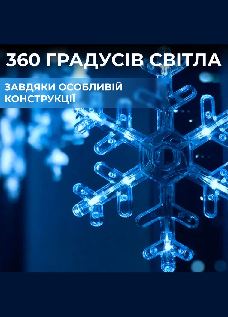 Гірлянда-штора Зірки та сніжинки розмір 3*1 м 12 фігур, синій GarlandoPro (328441143)