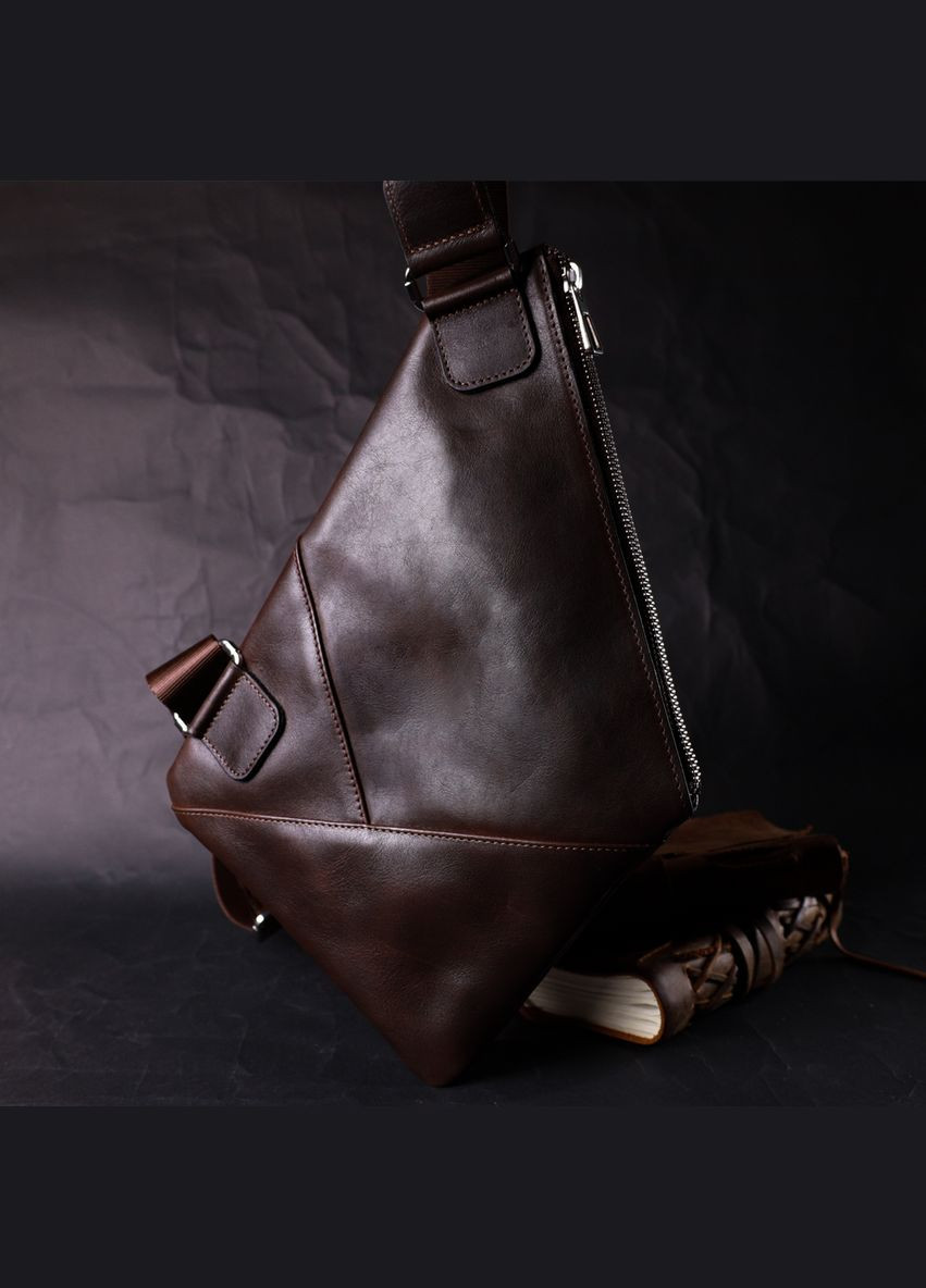 Сумка чоловіча через плече шкіряна слінг 11669 Коричнева Grande Pelle (302008123)