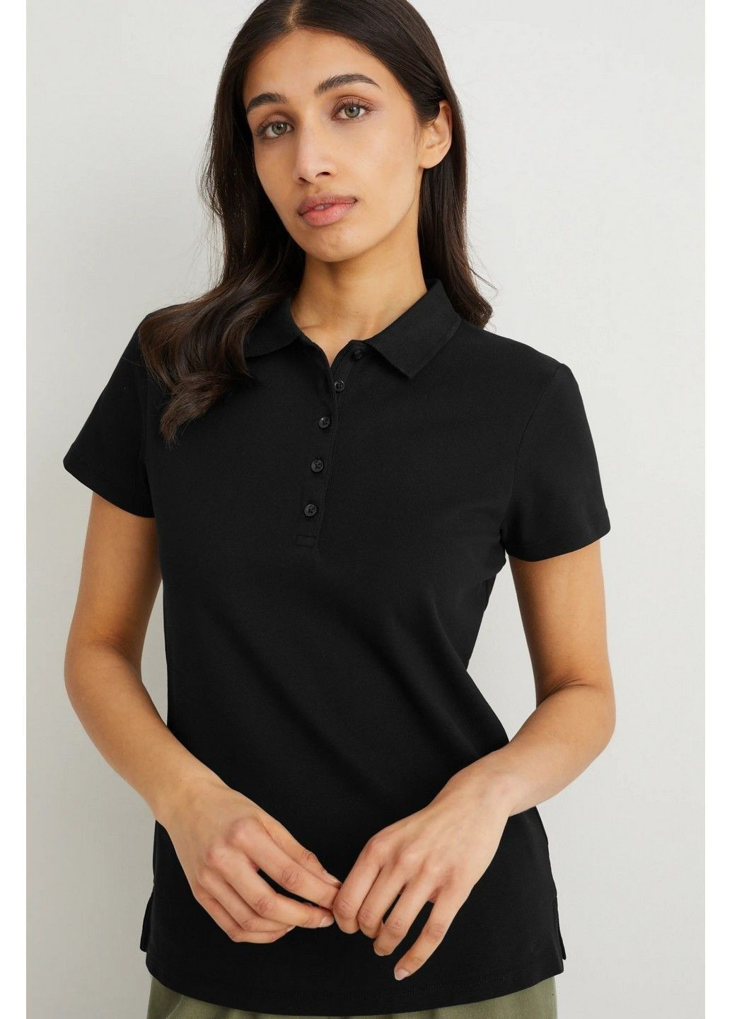 Черная женская футболка-поло с микро-дефектом C&A однотонная