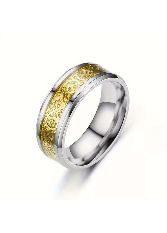 Кільце сріблясте «Візерунки драконів на золотому тлі» розмір 20 нержавіюча сталь OrnatusDivinus918 Fashion Jewelry (368854810)