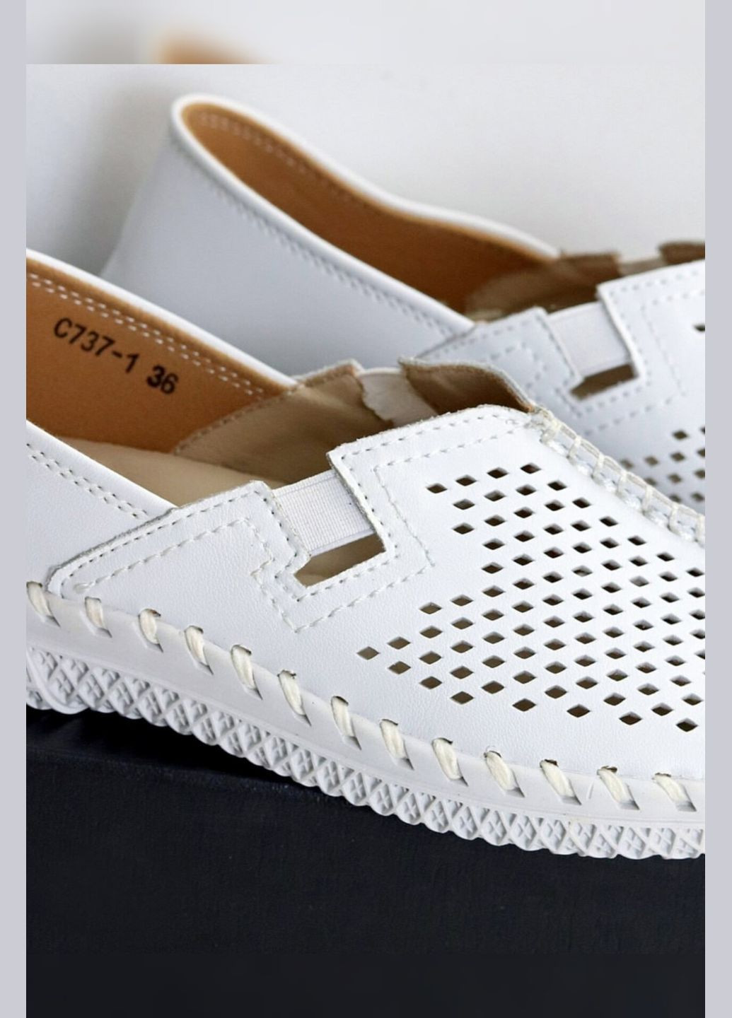 Белые женские летние слипоны-мокасины – белые, кожаные, перфорированные, мягкие Jiulai-Kadisalun