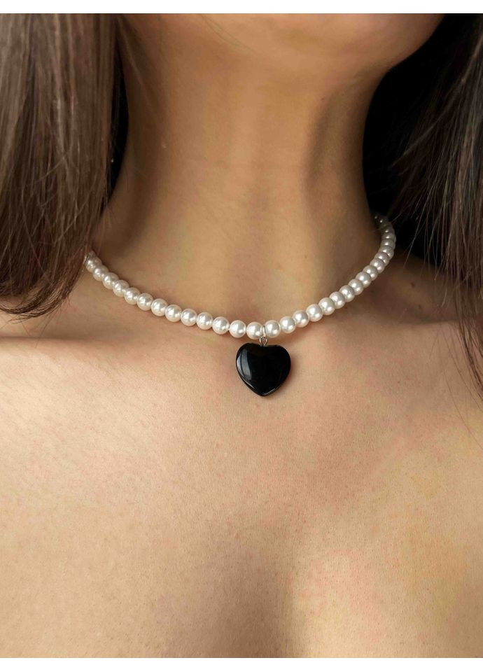Черно чокер из перламутра с сердцем 5257 LeBijou (368559137)
