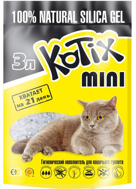 Наполнитель для кошачьего туалета Mini Силикагелевый впитывающий 1.4 кг (3 л) (6930095837370) KOTIX (279561356)