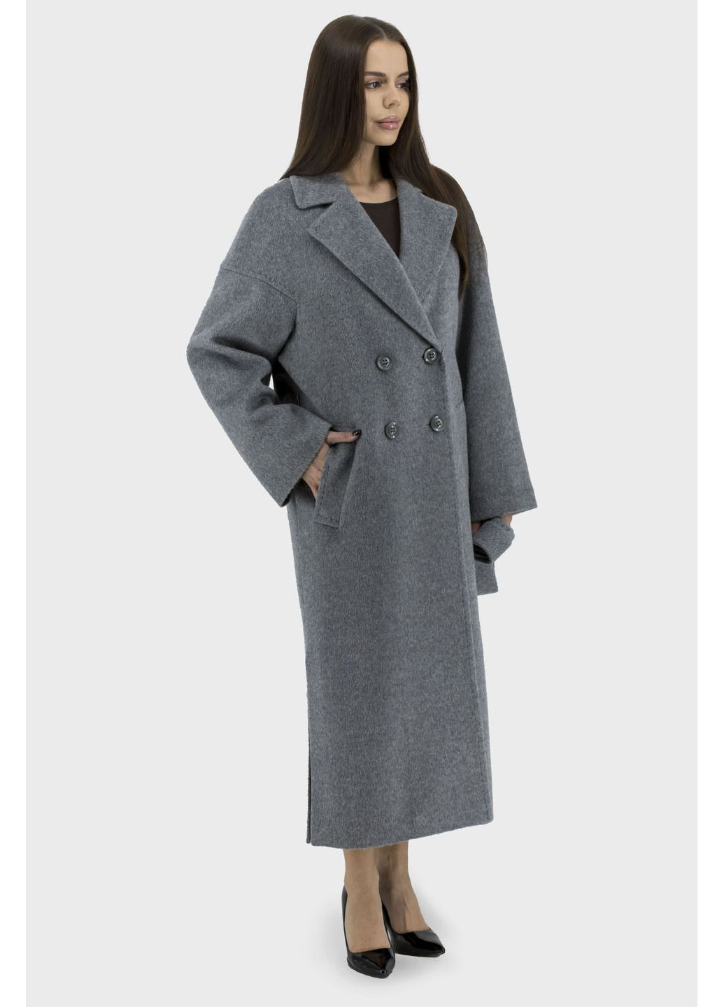 Сіре демісезонне Жіноче вовняне пальто без утеплювача з англійським коміром Stella Polare (, ), 111885 No Brand