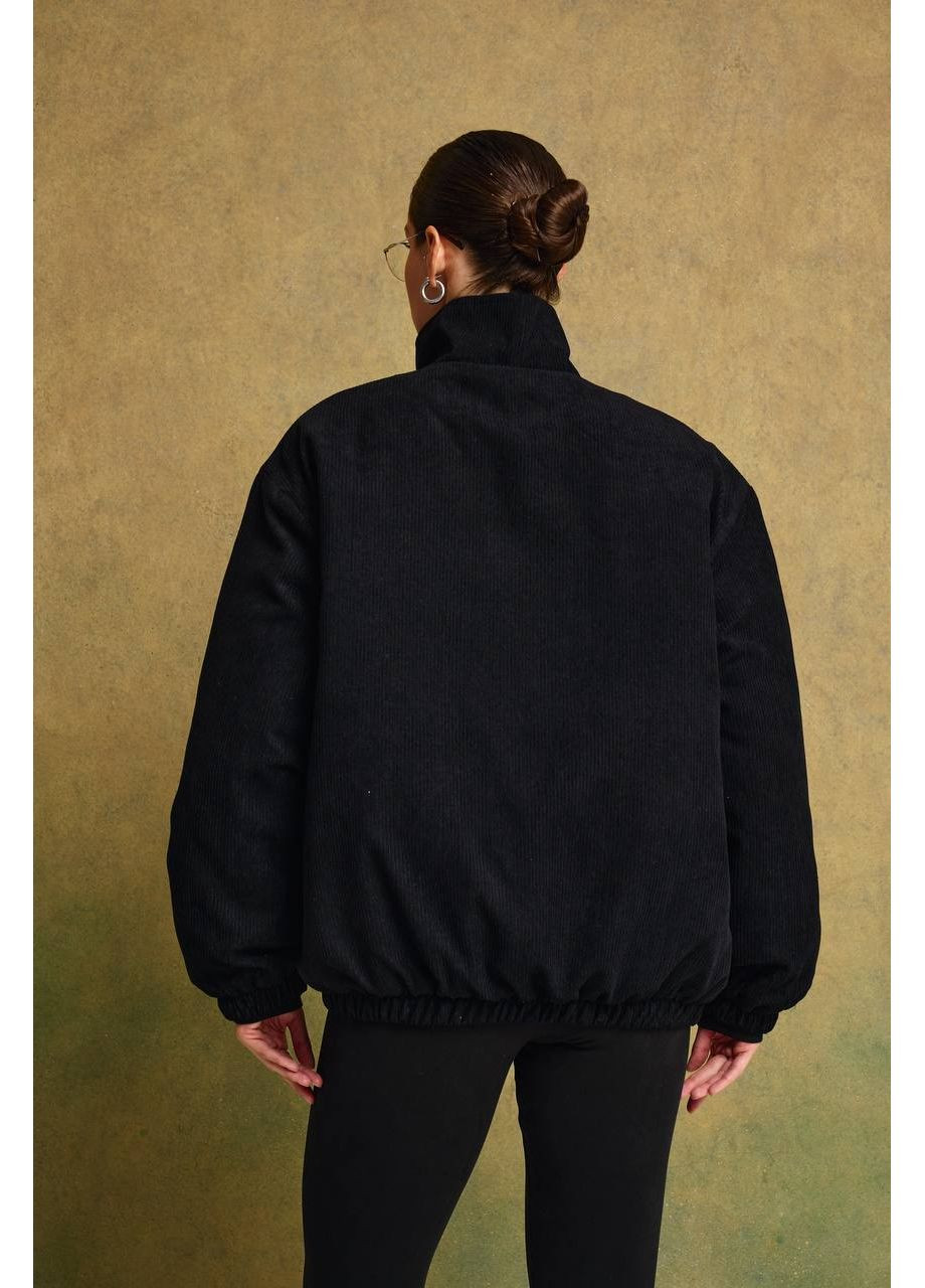 Бомбер жіночий вельветовий з еко пухом — чорний, бежевий (універсальний розмір) DK/DL Мода без кордонів на блискавці (366447257)