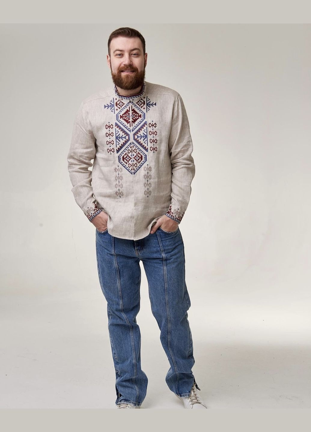 Бежевая мужская вышиванка горганы SVARGA (300358865)