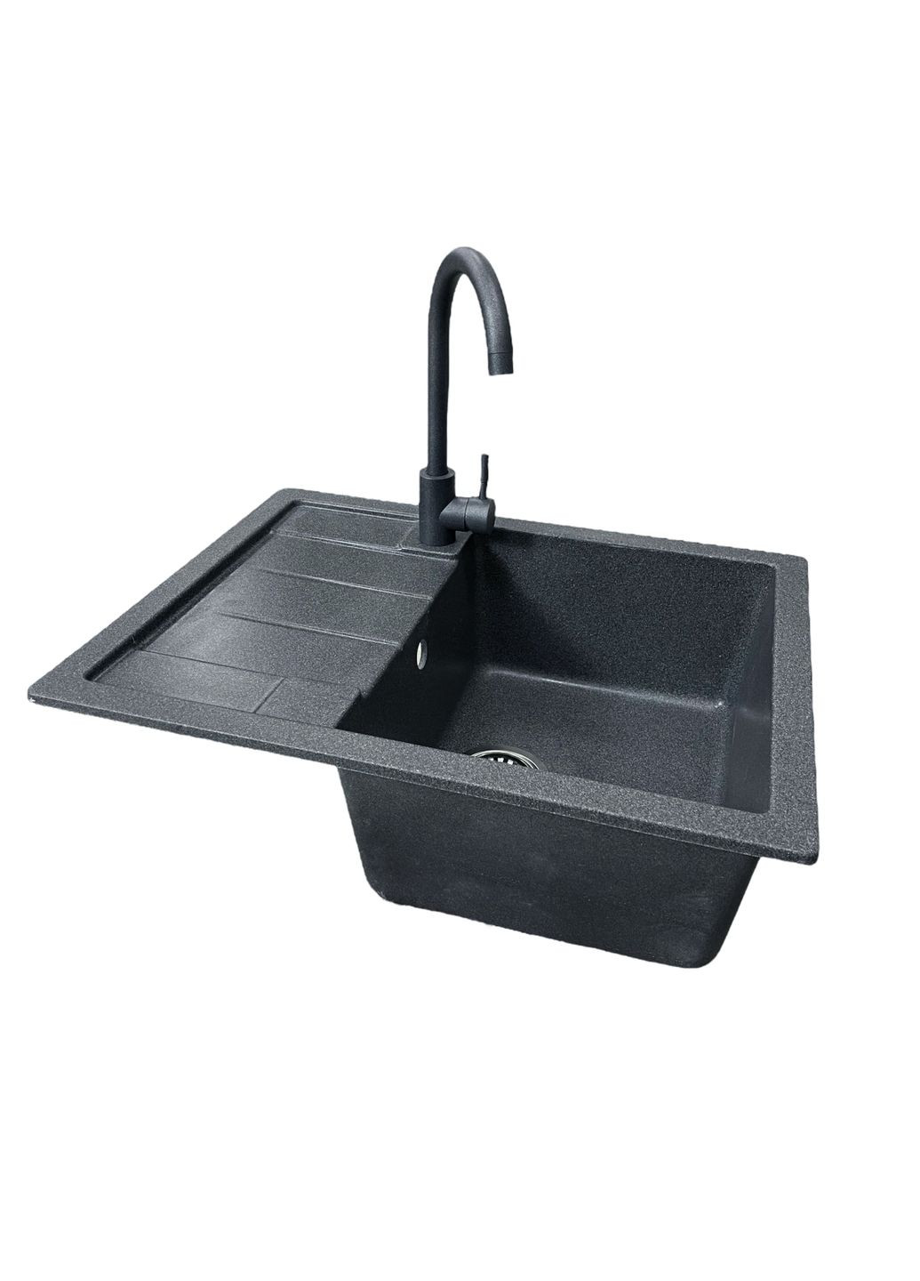Набір кухонний Anila, штучний камінь, прямокут., з крилом, 645х495х200мм, чаша - 1, врізна, графіт + змішувач та дозатор Adamant (371632874)