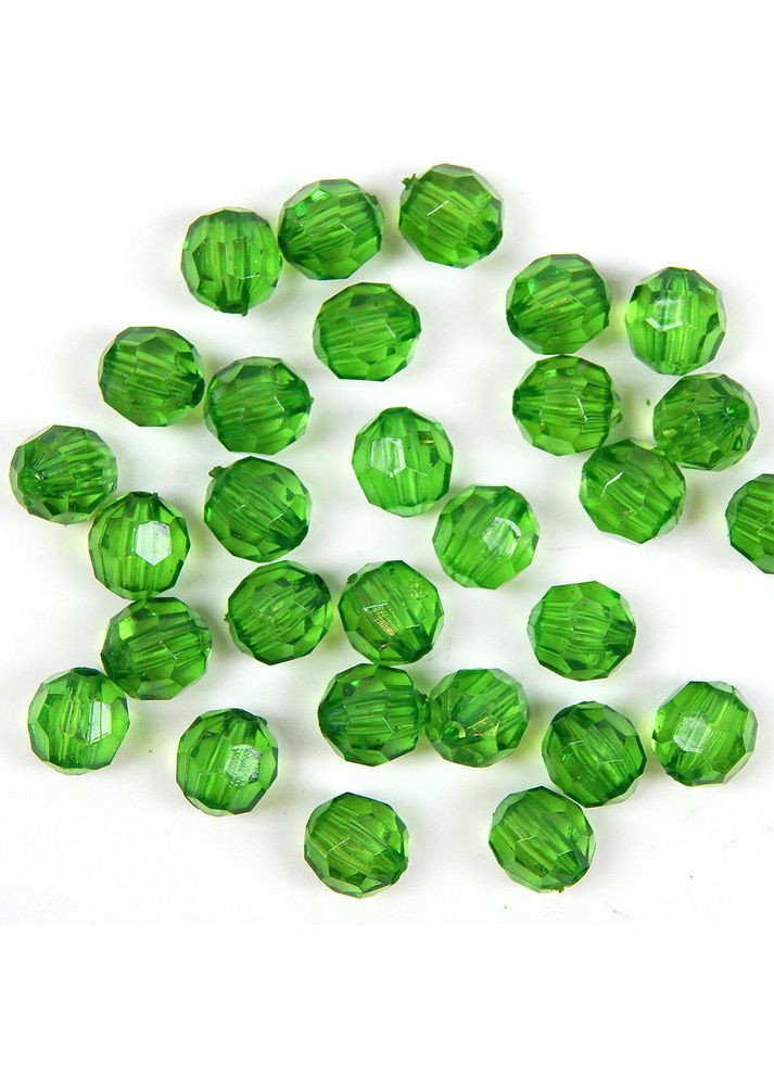 Намистини грановані круглі, акрил, 8 мм, прозорі, зелений, 30 шт No Brand (361222422)