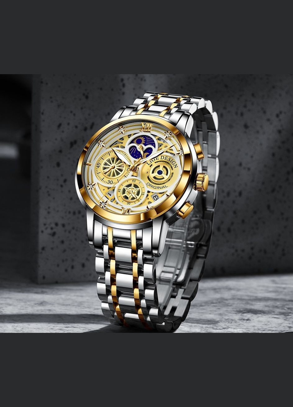 Часы мужские наручные кварцевые классические Lige 8942-Black (329443054)