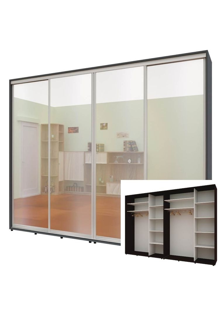 Шкаф-купе четырехдверный Комфорт Мебель 300*45*240 см Венге 4 двери Зеркало Стандарт Комфорт Меблі (360457180)