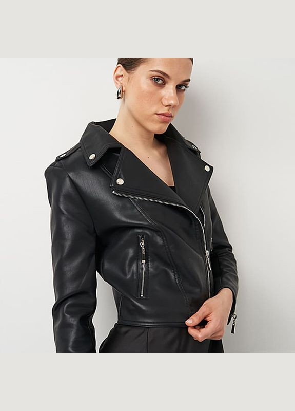 Чорна демісезонна женская куртка из искусственной кожи a-sona k12229bl Ricco Grande