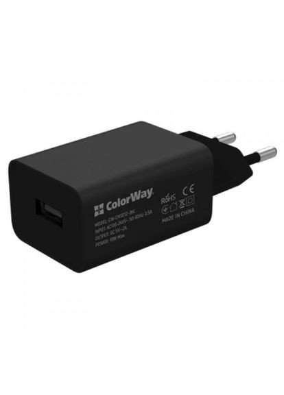 Зарядний пристрій Colorway 1usb auto id 2a (10w) black + cable micro usb (276004326)
