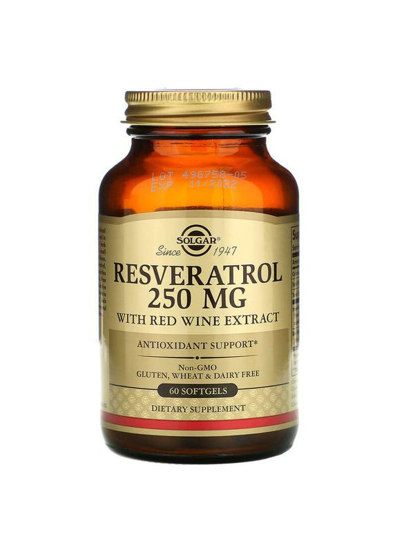 Ресвератрол (Resveratrol),, 250 мг, 60 капсул Solgar (351382775)
