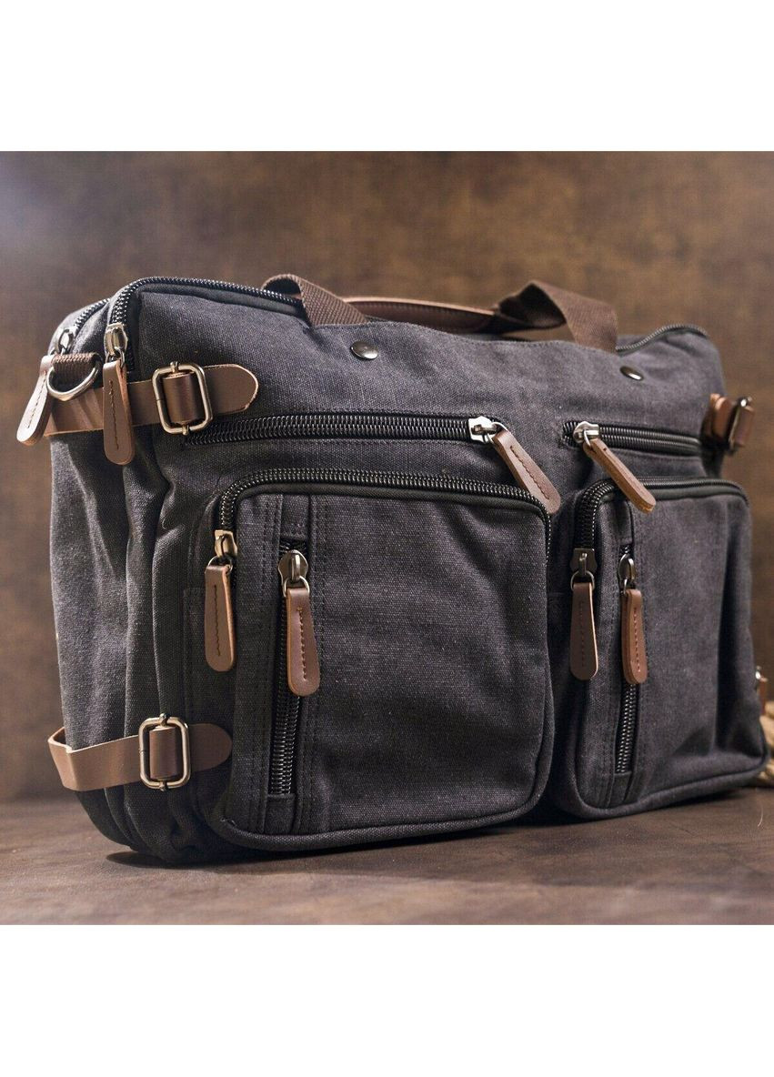 Рюкзак трансформер дорожня сумка чоловіча текстильна велика чорна 20078 Vintage (362418076)