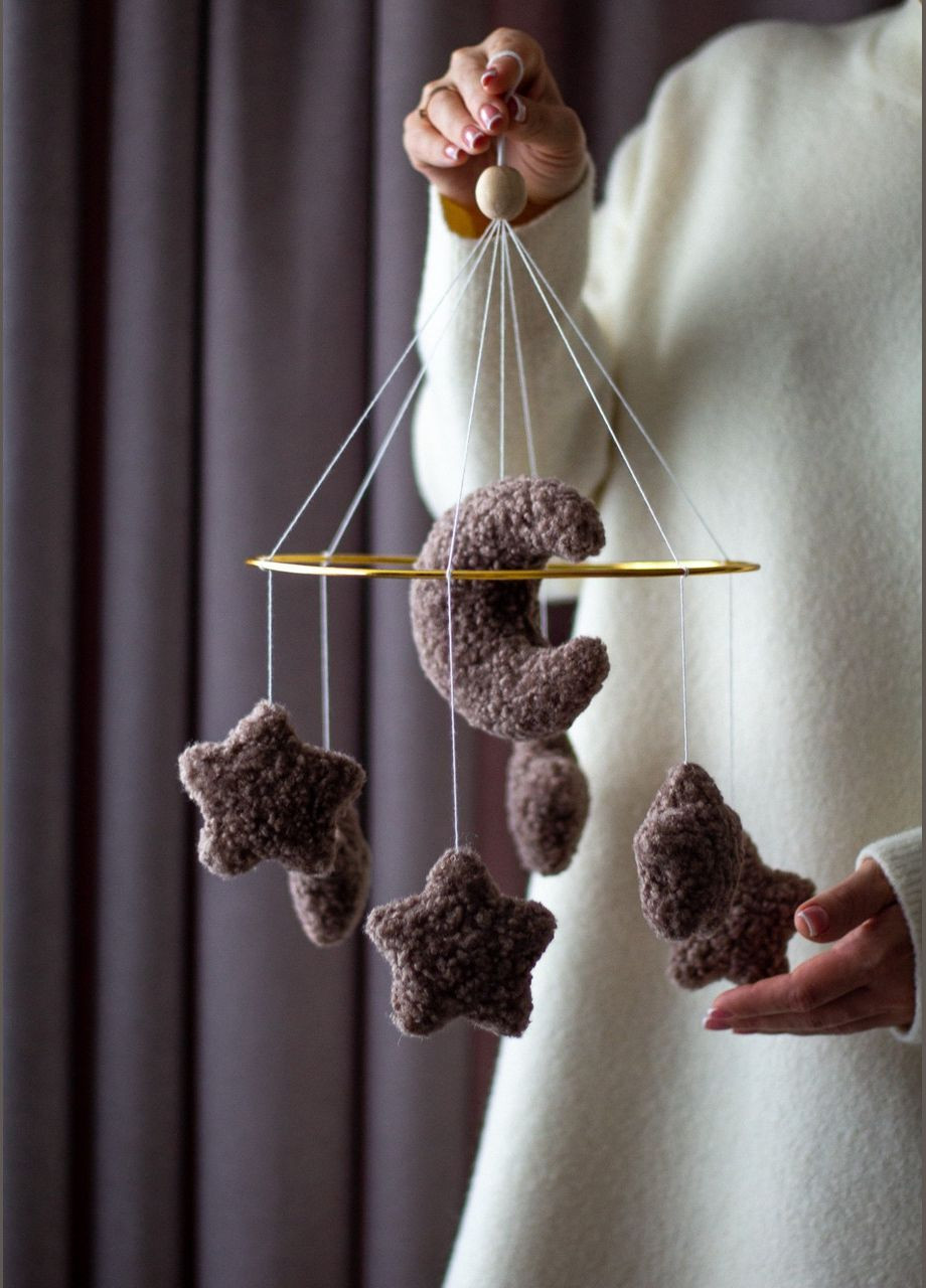 Детский мобиль на кроватку для младенцев ручной работы WooolyWool «Звезды беж» No Brand (342757956)