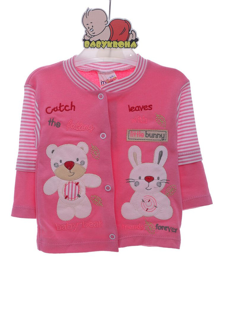 Рожевий демісезонний комплект кофта, повзунки, боді та шапочка для дівчинки трикотажний baby bear рожевий 62 см (42601) BABYKROHA