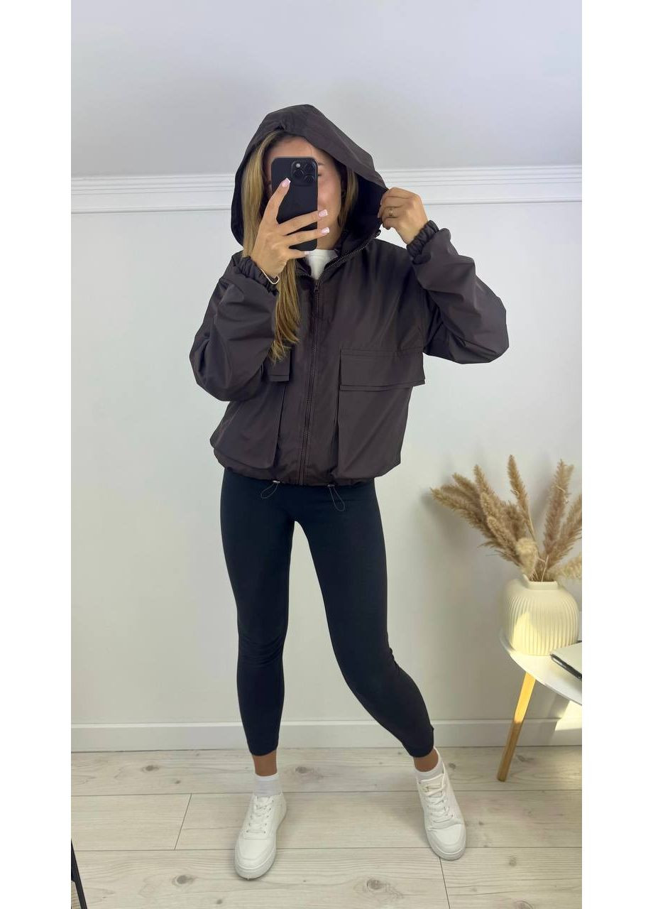 Темно-коричнева демісезонна куртка плащівка еммі,підкладка,з кишенями та капюшоном Україна