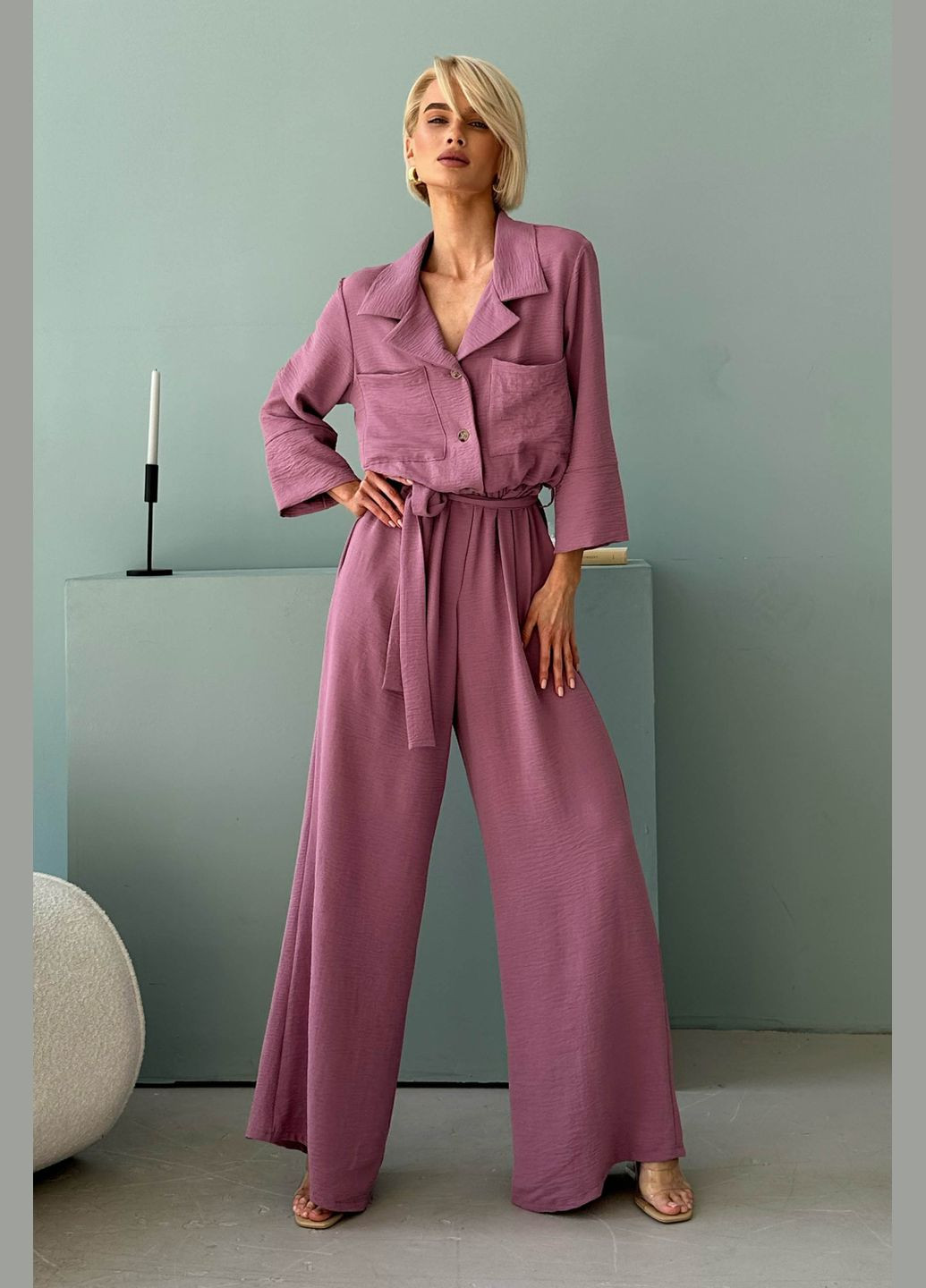 Женский летний комбинезон с американского крепа Jadone Fashion комбинезон-брюки однотонный фиолетовый повседневный, кэжуал креп