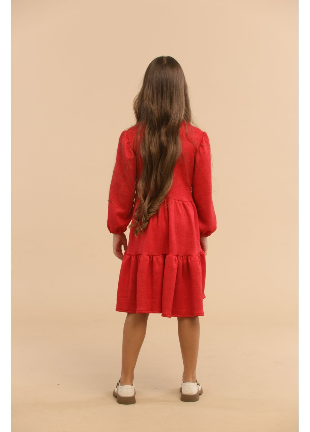 Красное праздничное теплое платье для девочки красное с декором у горловины (00145) Odri (365655726)