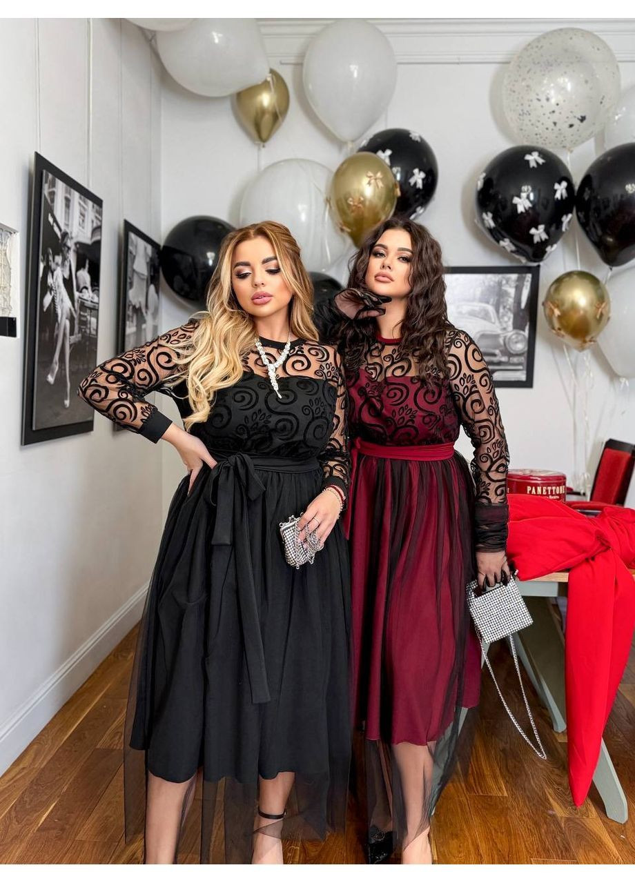 Черное платье женское длинное с узором сетка No Brand