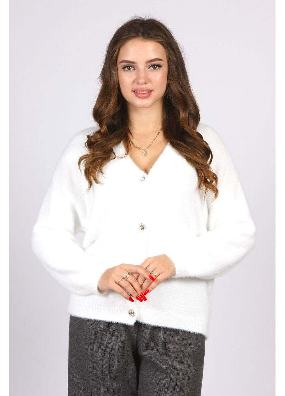 Синий демисезонный жакет кардиган женский 9973 вязка белый Актуаль