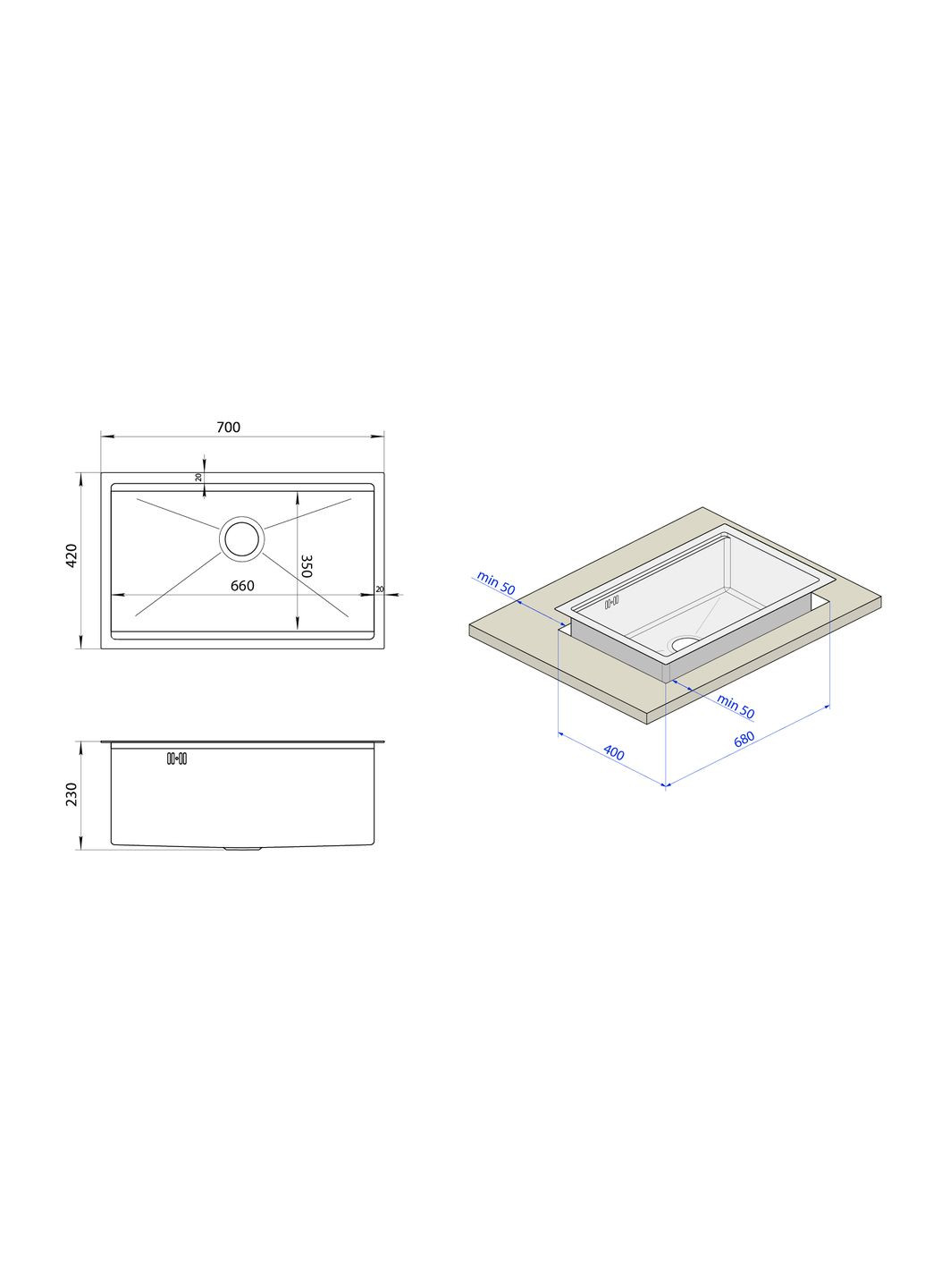 Белая мойка на кухню под столешницу 1 мм из нержавейки Nett NW-7042 (352261556)