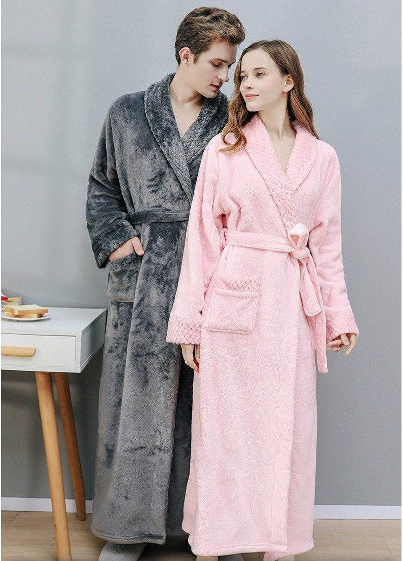 Теплый длинный халат на поясе с карманами универсальные унисекс халаты свободного кроя для домашнего отдыха мужчинам и женщинам Cindylove (349832935)