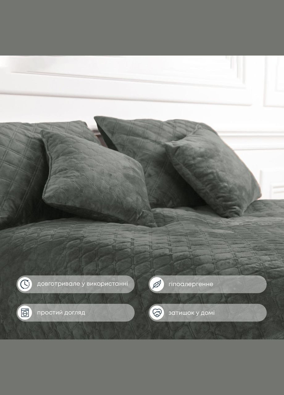 Покрывало Велюровое мягкое Серое размер 220х240 см ромб/круглый ТЕП (323645306)