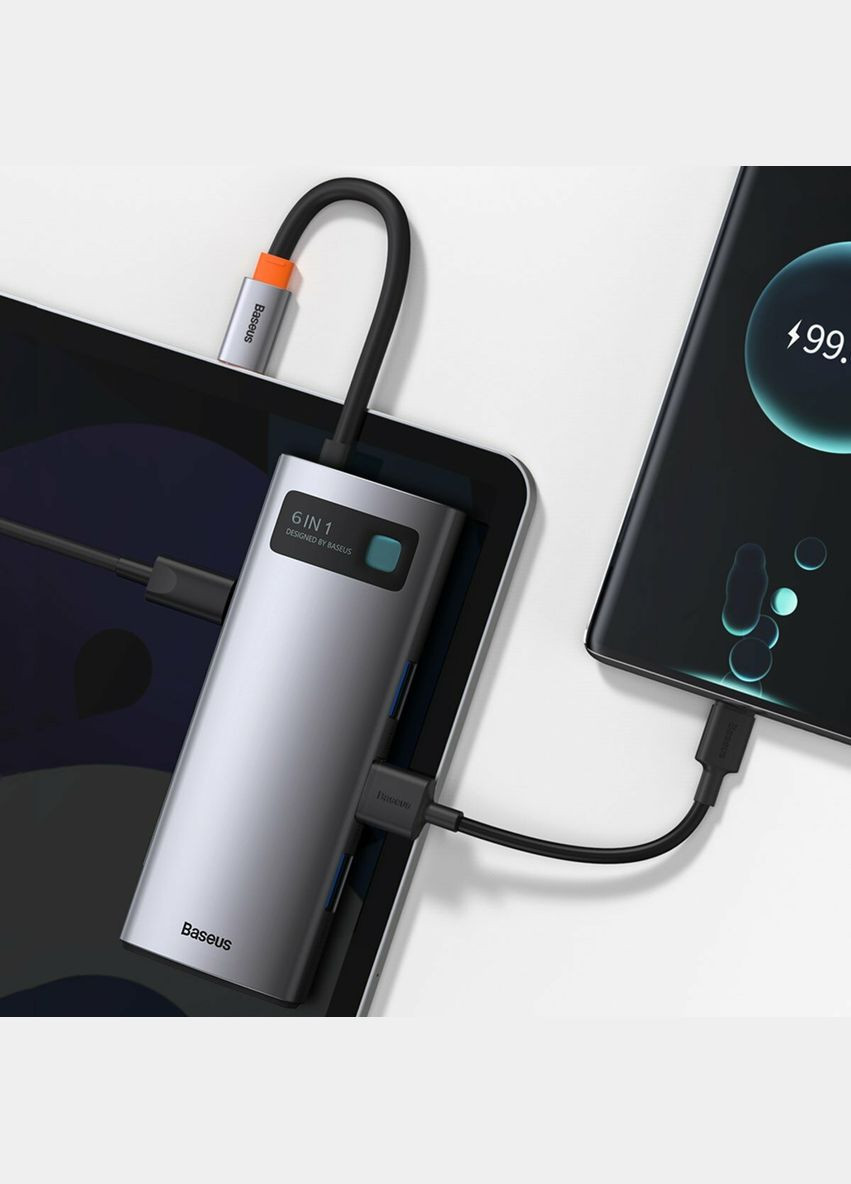 USB-хаб (Type-C to HDMI*1+USB3.0*3+PD*1+RJ45*1) (CAHUB-CW0G) Baseus Metal Gleam Series 6-in-1 Multifunctional (345108469)