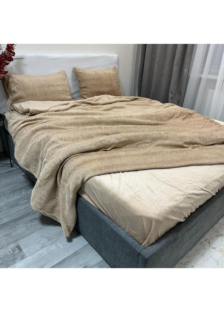 Постільна білизна "Luxury Жатка Велюр" (Євро). 200х230 см бежевого кольору. No Brand (367912413)