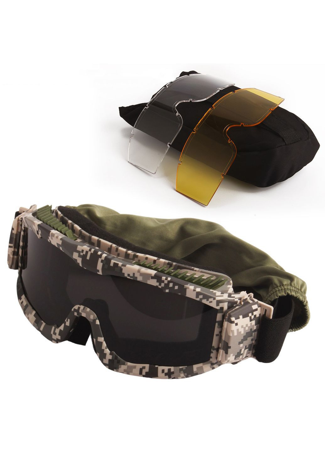 Тактичні окуляри захисна маска з 3 лінзами (Піксель) / Балістичні окуляри. Товщина лінз 3 мл Daisy (280826691)