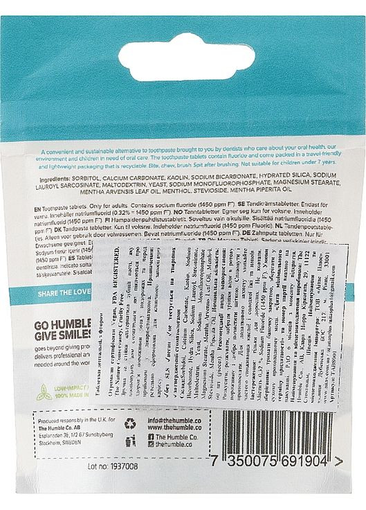 Таблетки для чистки зубов - The Humble Co Natural Toothpaste Tablets Fresh Mint with Flouride 60шт (947172-67370) The Humble Co. (369131515)