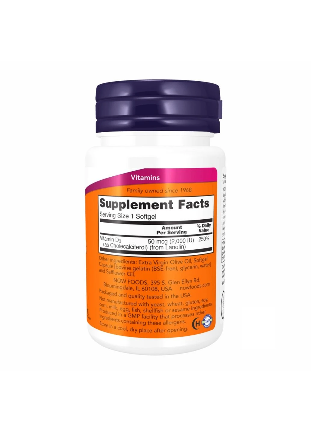 Вітаміни та мінерали VIT D-3 2000 IU - 240 sgels Now Foods (296190018)