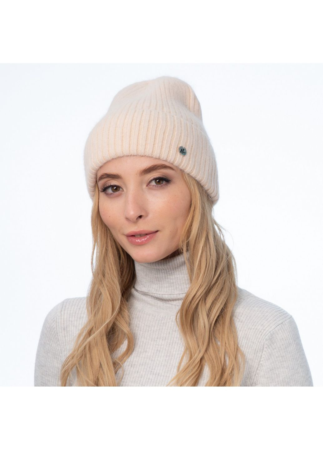 Шапка біні жіноча ангора бежева EMILY LuckyLOOK 658-753 (322790169)