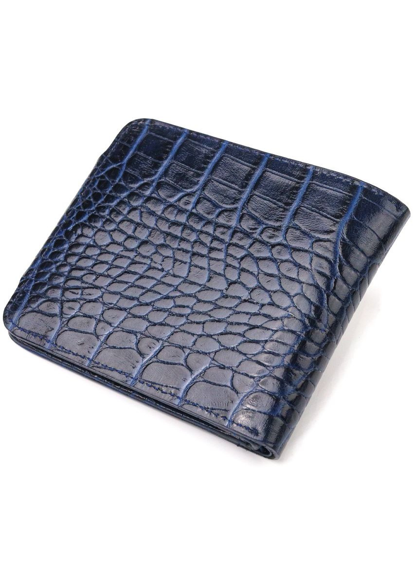 Стильне портмоне для чоловіків у два складення з натуральної фактурної шкіри з тисненням під крокодила 21577 Синє Canpellini (329149205)