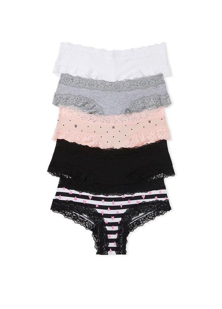Набор трусиков 5Pack Lace Waist Cotton Cheeky Panties XS комбинированный Victoria's Secret (292438849)