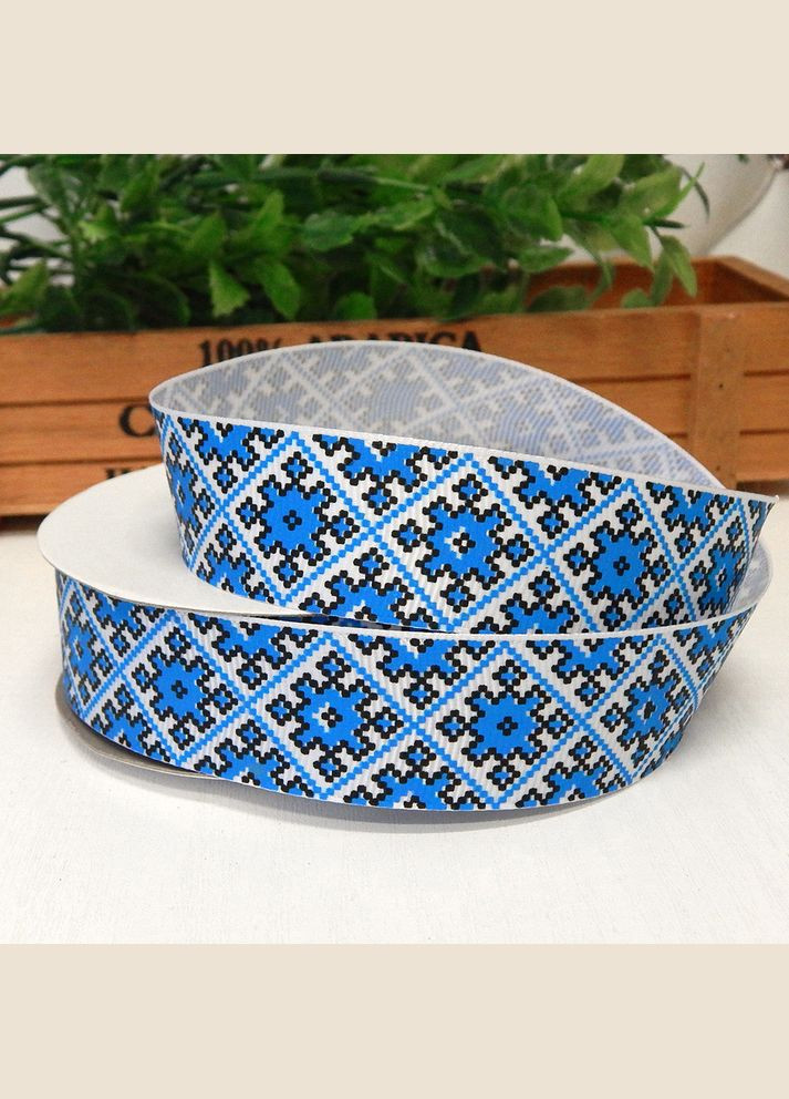 Лента репсовая, 2,5 см, украинский орнамент Вышиванка, синий No Brand (340485991)