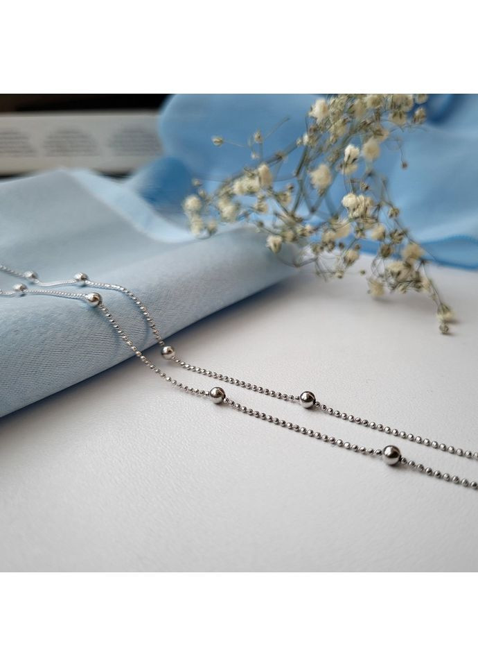 Срібний ланцюжок см перлинове плетіння кольє з кульками срібло 925 проби Родоване 2.75г 100rod No Brand (306854719)