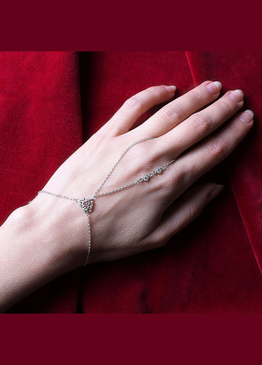 Срібний слейв браслет (паньє) з фіанітами "Серце" No Brand (350667450)