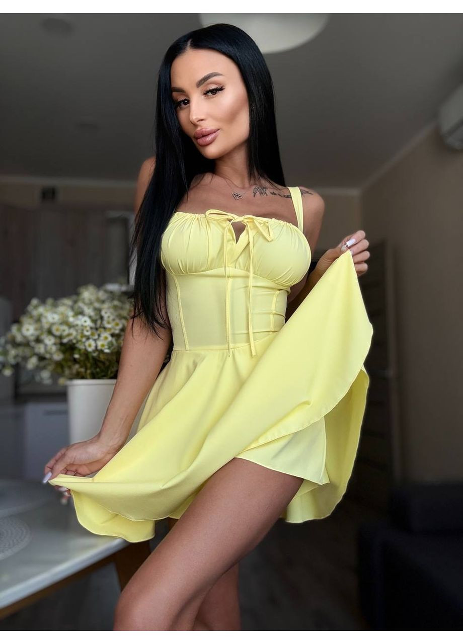 Світло-жовтий повсякденний жіноча сукня-комбез з софту Україна однотонна