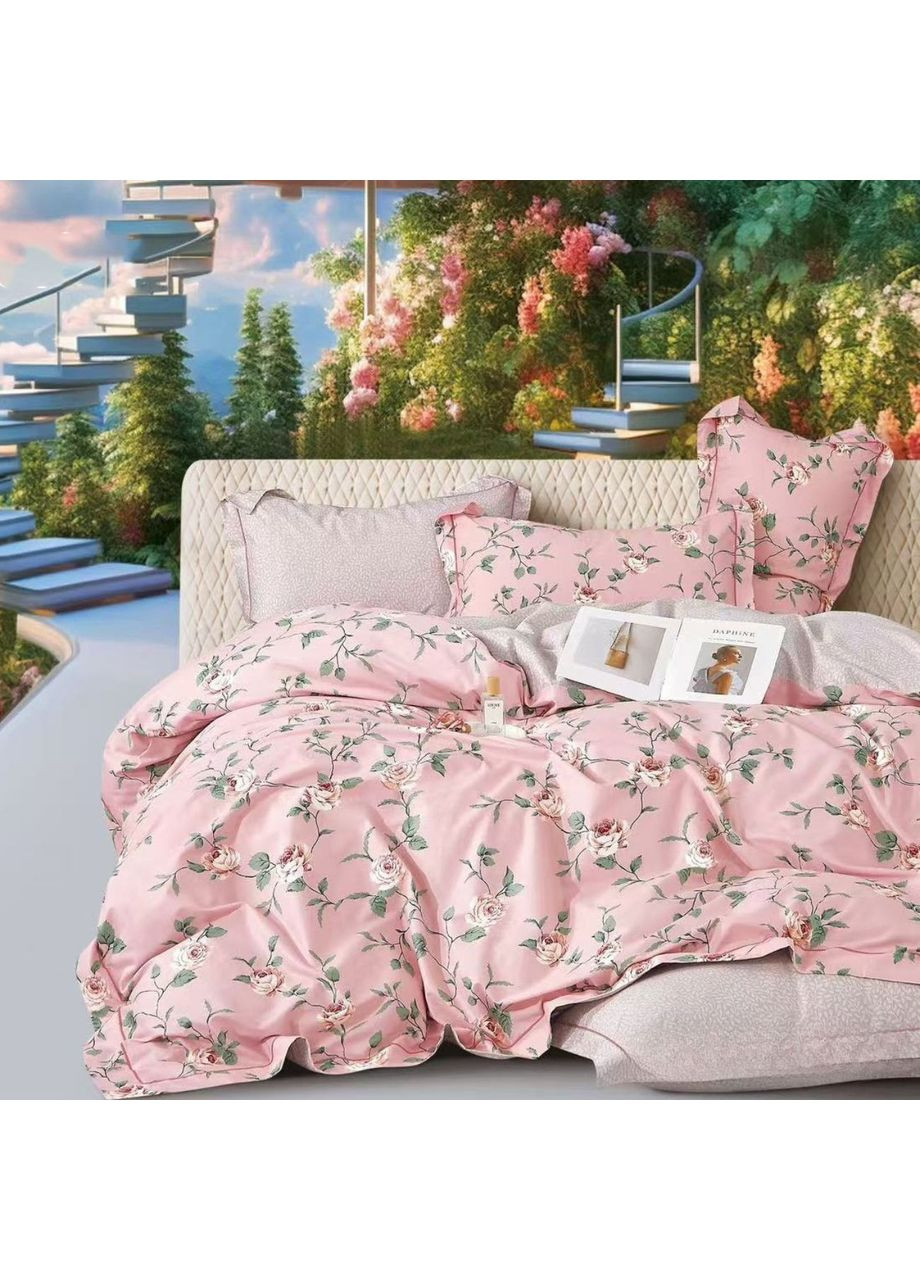 Постельное белье двухспальное розовое с пудровым Цветы Сатин 4499286 Ananasko (362209751)