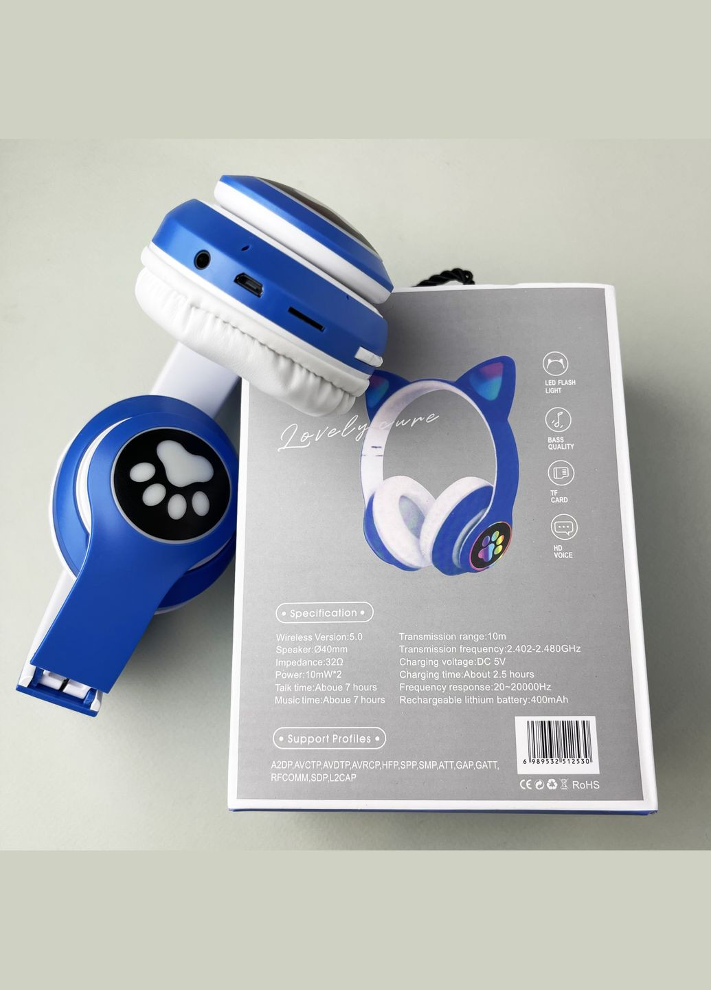 Беспроводные наушники Cat Ear RGB STN-28 синие No Brand (328387539)