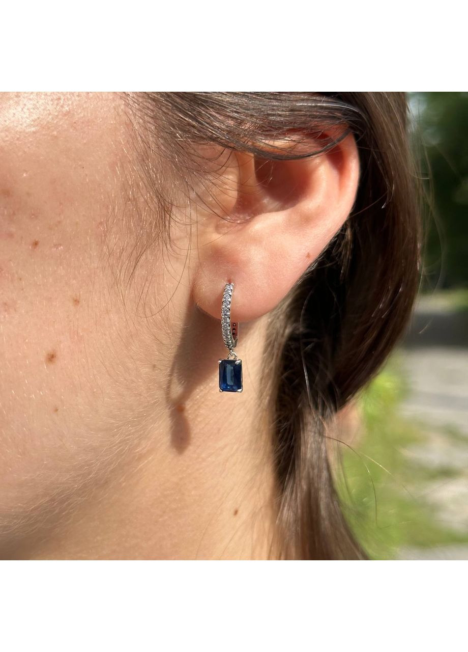 Срібні сережки Пандора кульчики з синім кристалом та прозорими камінцями 292381C01 Kabluchka (355344208)