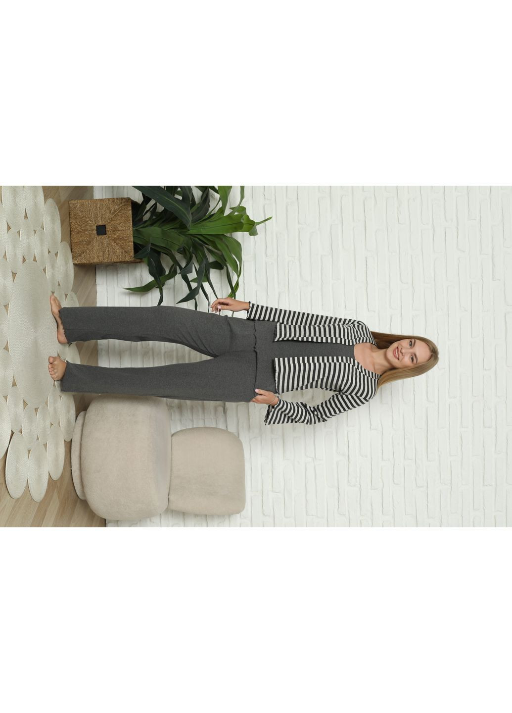 Темно-сіра жіночий комплект-трійка майка, штани та кардиган Nicoletta