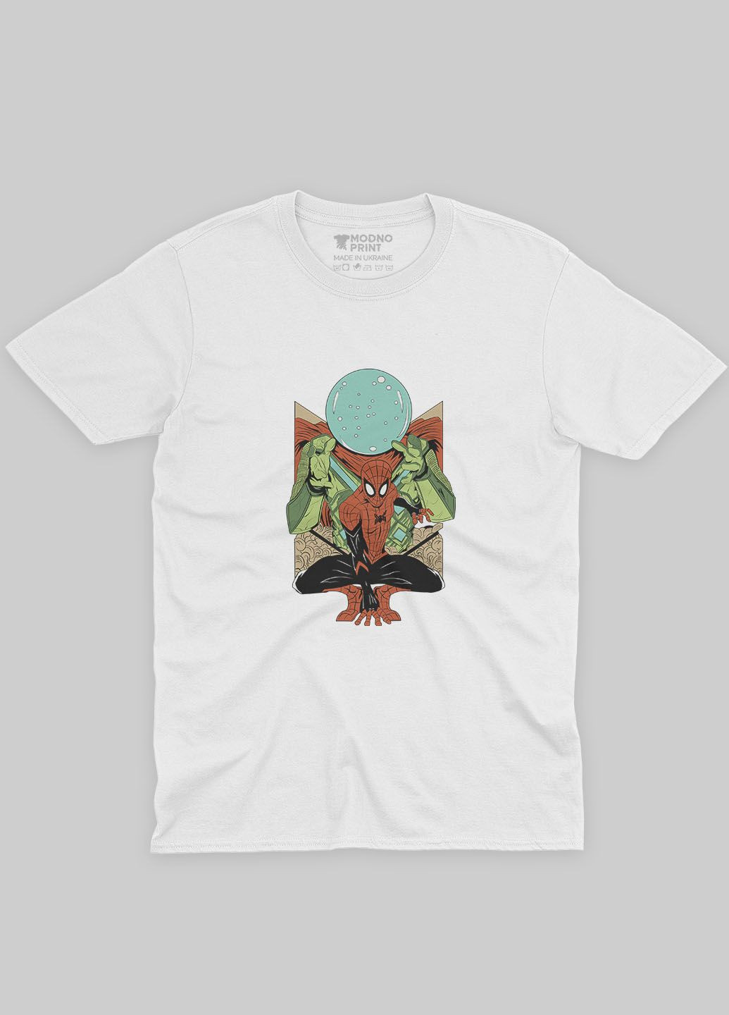 Белая демисезонная футболка для мальчика с принтом супергероя - человек-паук (ts001-1-whi-006-014-020-b) Modno