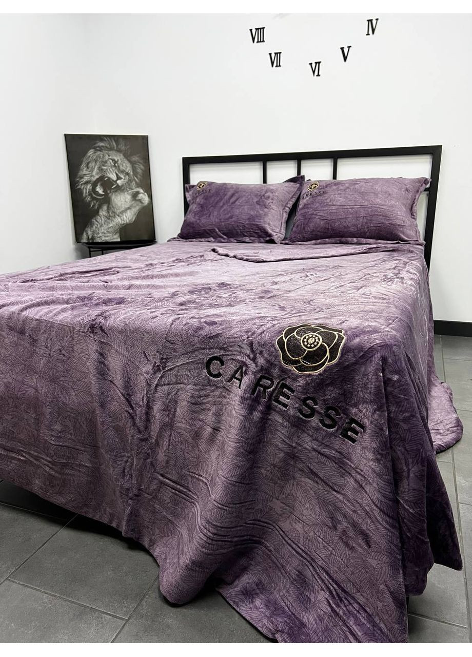 Велюровое постельное белье Caresse полуторное 160х210 простыня на резинке 140х200х25 виноград No Brand (372600967)